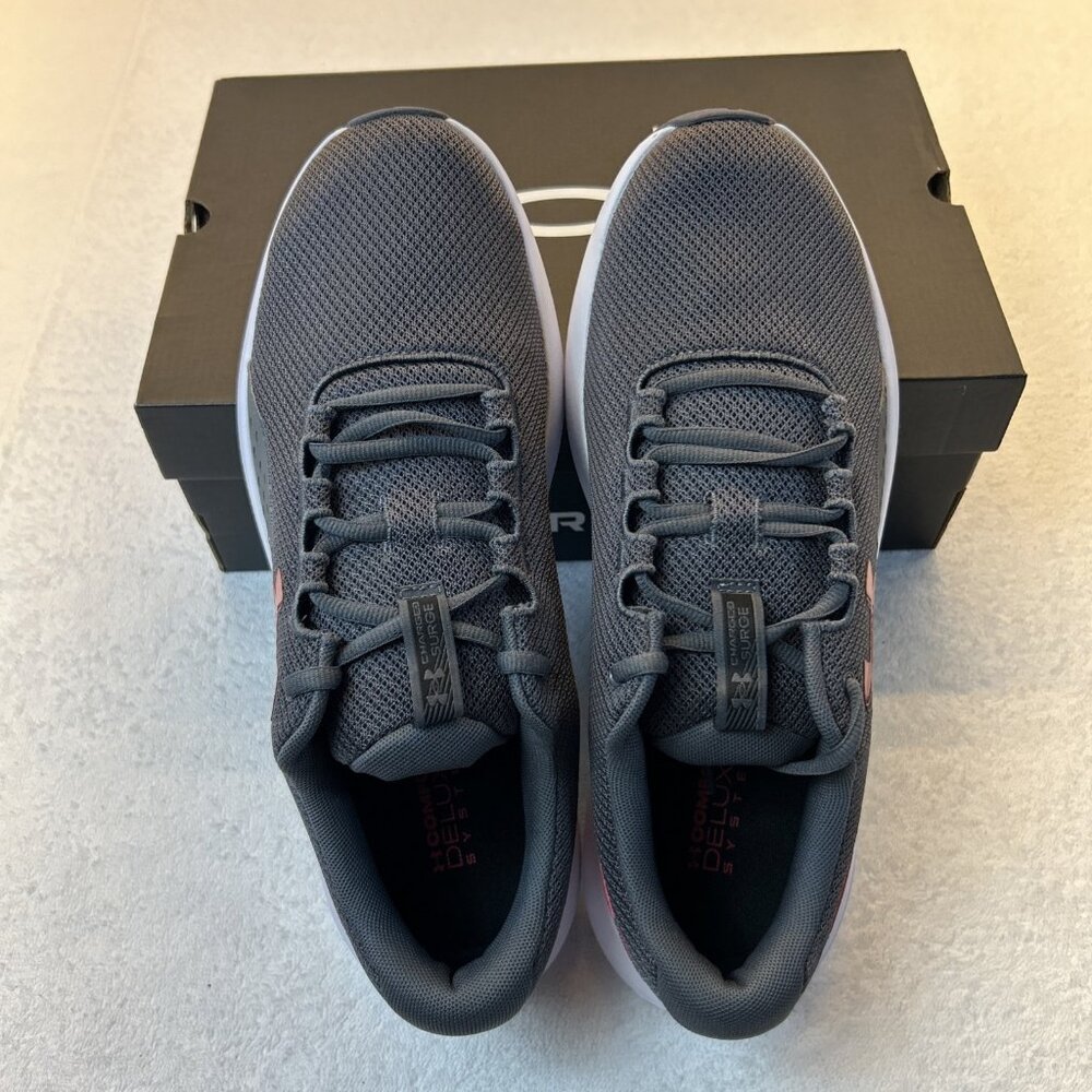 Under Armour Charged Surge 4 Running Shoes Grey Red White Sole Men SZ 9.5 NEW - Picture 2 of 9